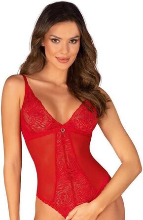 Сексуальний жіночий комплект білизни Selente Love & Fun: боді/відкритий боді/бодісток та атласна пов'язка на очі, виготовлено в ЄС (XS-S, Червоний-Ouvert)