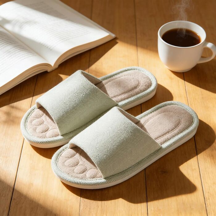 Унісекс домашні капці Dokela з ефектом пам'яті (Memory Foam), дихаючі бавовняні тапочки відкриті, протиковзкі, літні (розмір 35/36 EU, колір зелений)