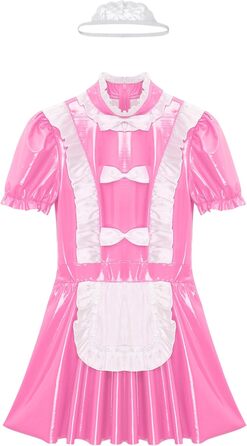 Костюм покоївки Alvivi з ефектом мокрого блиску, міні-сукня з екошкіри, готичний стиль, для карнавалу, Хелловіну, вечірки (4XL, B Рожевий A)