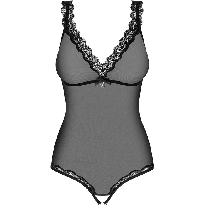 Корсетний боді Obsessive Zarter з витонченою мереживом та шнуванням, чорний, L-XL