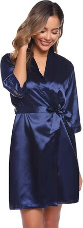 Піжама Sykooria 2 шт. Шовковий халат для жінок, сексуальний кімоно, короткий халат з V-подібним вирізом, з поясом та ніжна сорочка (білий, темно-синій, XXL)