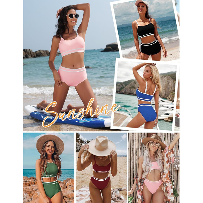 Бікіні Tuopuda для жінок: комплект з високою талією, шорти та топ з пуш-ап, спортивний двочастинний купальник, багряний колір, розмір M