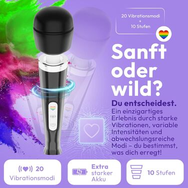 Масажер-паличка MARIELOVE Magic Wand – електричний масажер з регулюванням інтенсивності | 20 режимів | Сильна вібрація та гнучкий силіконовий наконечник | Для розслаблення м'язів, масаж шиї, спини та всього тіла