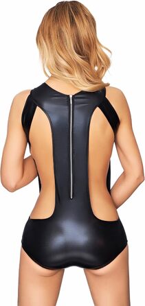 Чорний боді з ефектом лакового покриття 7-Heaven Gogo Body з мереживом та блискавкою, розмір M