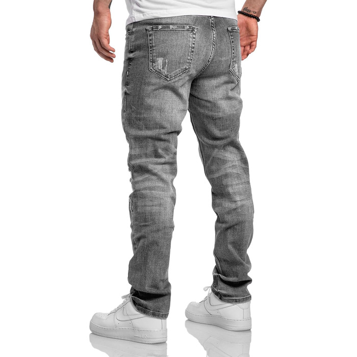Чоловічі джинси Amaci&Sons Regular Straight Fit з ефектом Destroyed, сірі (Patches), розмір 38W/32L