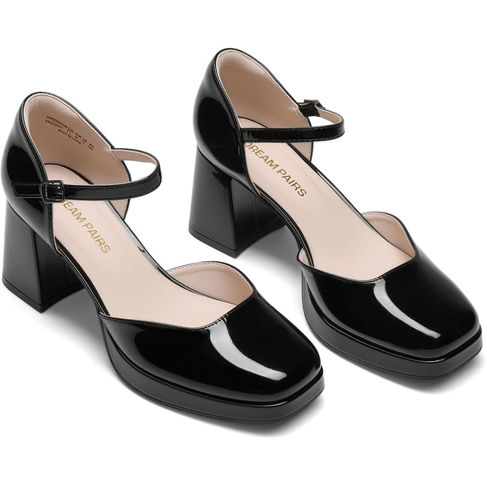 Жіночі туфлі Mary Jane Dream Pairs на масивній платформі, чорний лак (розмір 40 EU)