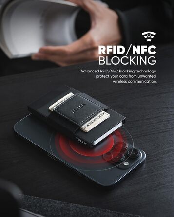 Слимок металевий картхолдер VULKIT Vc408 з Pop-Up механізмом, RFID-захистом та грошовим ремінцем, чорний