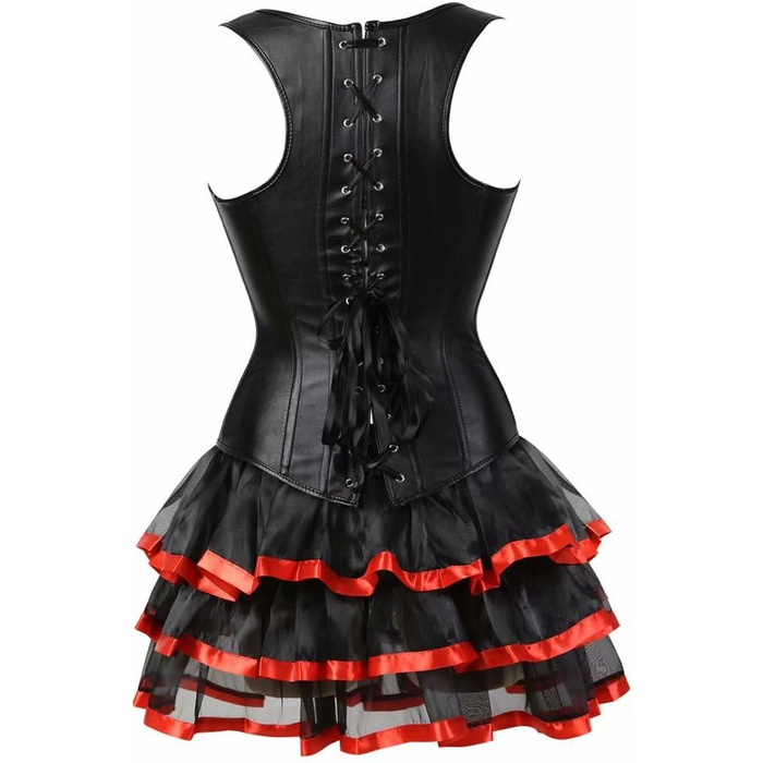 Стеampunk Корсетне плаття з Тюлем для жінок, елегантний бурлескний комплект (XXS, Чорно-червоний)