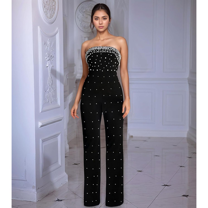 Жіночий ромпер з стразами Nagfar - сексуальний комбінезон для вечірнього виходу, коктейльної вечірки, клубу (D53 Schwarz, XL)