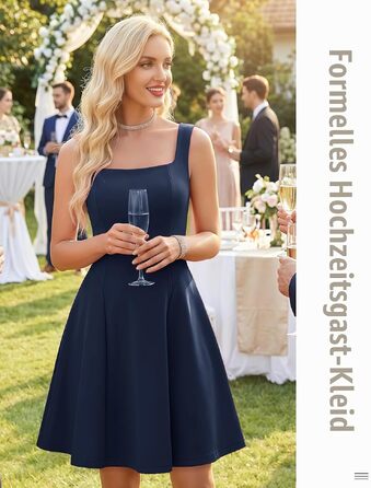 Жіноча мінісукня Bboninedress темно-синього кольору з квадратним вирізом, А-силуету, без рукавів для вечірок та весіль (розмір XS, Navy)