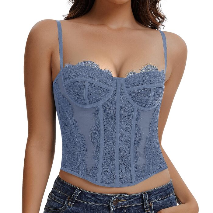 Корсетний топ для жінок з повним бюстом, корсаж з бретелями, сексуальний топ-кроп (Блакитний, XS)