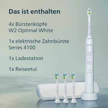 Електрична сонічна зубна щітка Philips Sonicare 4100 (HX3683/33) біла, з 4 насадками W2 Optimal White, дорожнім футляром та USB-зарядним пристроєм