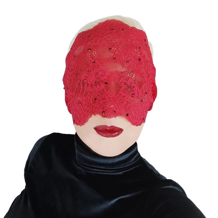 Елегантна червона мереживна маска для жінок з камінням - венеціанська маска з квітковим візерунком для маскарату, карнавалу, косплею, готичної вечірки та особливих подій. Червона (червоні стрази)