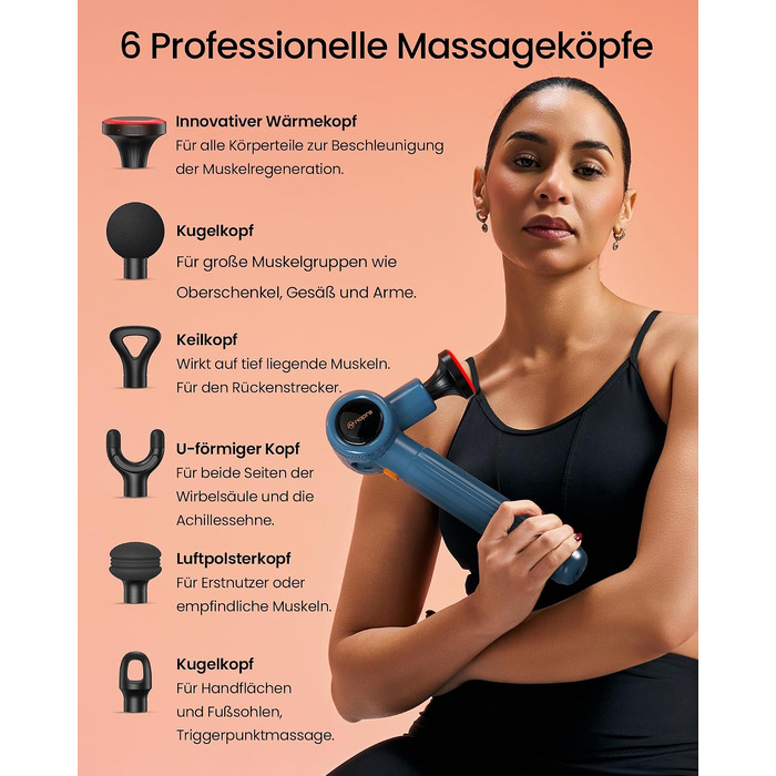 Перкусійний масажер Napre Massage Gun з подовжувачем та 3 кутами нахилу для спини, шиї та плечей, ручний масажний пістолет, світло-блакитний