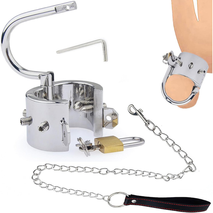 Сталевий кільце для яєчок, розтягувач яєчок, вага для яєчок, посилений кільце для пеніса з 6 знімними шипами CBT, замками та металевим ланцюгом. Кільце для пеніса, сексуальна іграшка для чоловіків, сріблястого кольору, комплект.