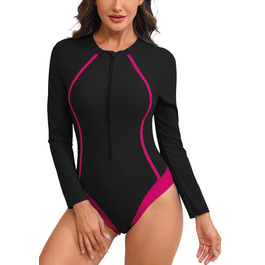 Купальник жіночий FEOYA з довгим рукавом, Rashguard на блискавці, сліп, рожевий колір