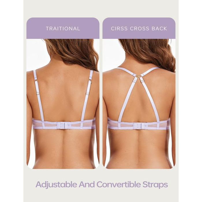 Жіночий бюстгальтер Wingslove з ефектом прозорості, без пуш-ап, мереживний, з силіконовими накладками на соски (80D, світло-фіолетовий)