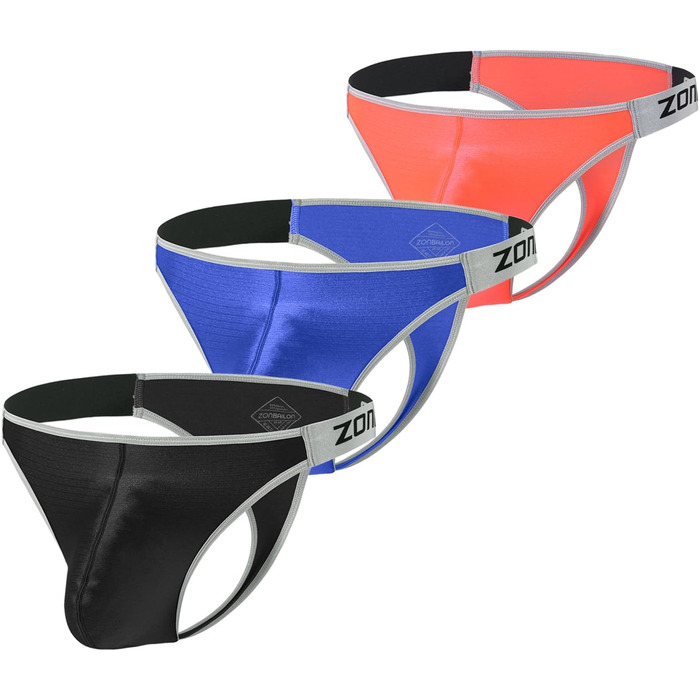 Танга чоловічі BIATWOWR з м'якої та зручної тканини. Модель з великим місцем для мішка. Оранжево-чорно-блакитні, розмір L