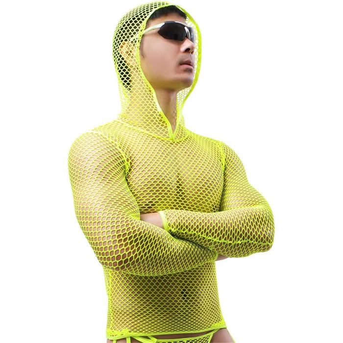 Чоловічі прозорі футболки з капюшоном, сітка, довгі рукави, фітнес, спорт, клубний стиль, для танців, білий M
