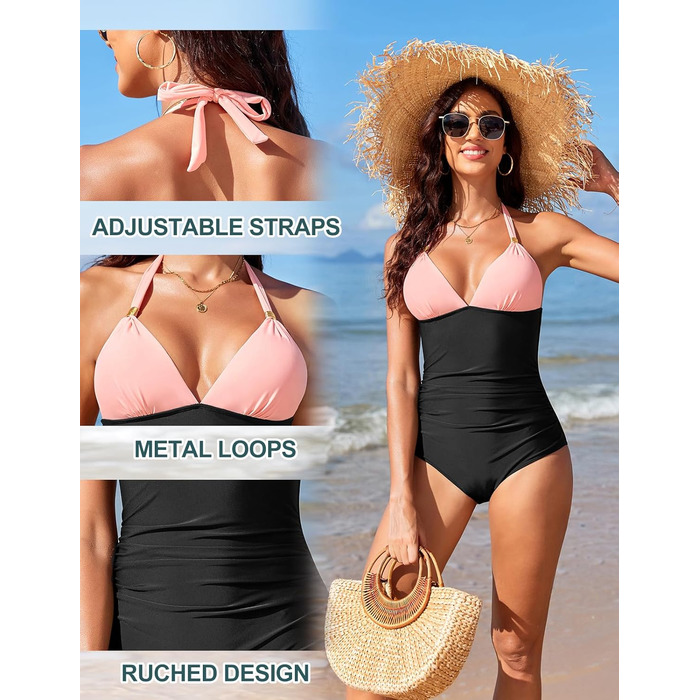 Світшот для схуднення живота, відкрита спина, фігурна модель, халтер, сексуальний пуш-ап купальник з чашками (L, Рожевий)