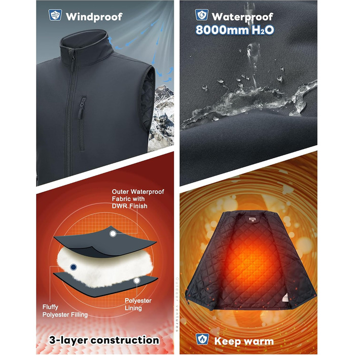 Чоловічий жилет Outdoor Ventures Softshell з утеплювачем: водовідштовхуючий, вітрозахисний та дихаючий жилет для велоспорту, бігу та походів (Темно-сірий, 3XL)