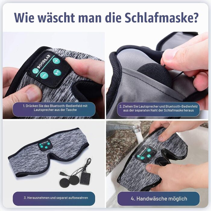 Bluetooth-маска для сну Schlafkopfhörer з 3D-ефектом та HD-стереодинаміками, регульована м'яка пов'язка для сну, медитації та подорожей (Чорна)