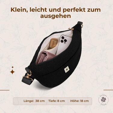 Жіноча сумка-кросбоді Teddy Moon Bag Small чорного кольору, плюшева сумка через плече з регульованим ременем та кишенями