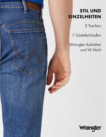 Чоловічі джинси Wrangler Straight Regular Fit середньої посадки, синьо-чорні (Mid Stone), W32 L36
