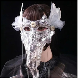 Святкові маски AYWTIUN: мереживна маска на все обличчя для сцени (срібна)