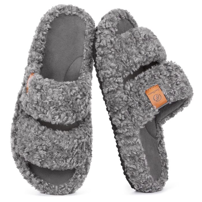 Жіночі плюшеві капці EverFoams з відкритим носком, розмір 38/39 EU, колір темно-сірий