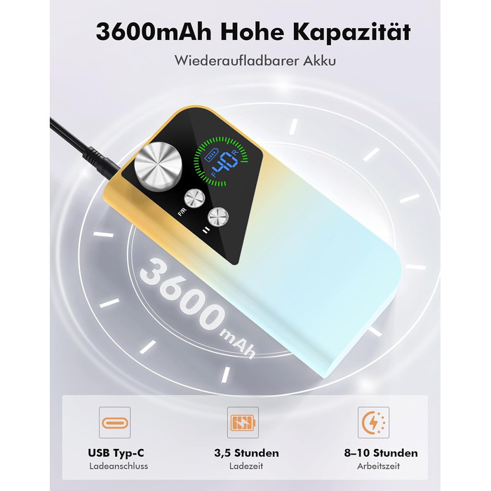 Професійний електричний апарат для манікюру HOMEASY 40 000 об/хв, портативна електрична пилка для нігтів та гель-лаку з LCD-дисплеєм, реверсом та набором з 6 насадок, білий