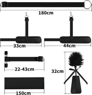 Набір для БДСМ з петлями та наручниками: петлі для ліжка, наручники, розтяжка, фіксатори для ніг (5 шт.)