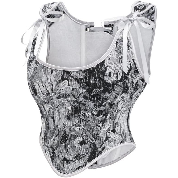 Корегуюча білизна Dreay для жінок у вінтажному стилі, асиметричний виріз, корсетне прилягання, шнурівка спереду та ззаду, бавовна, топ-футболка Roa (L, сірий з маками)