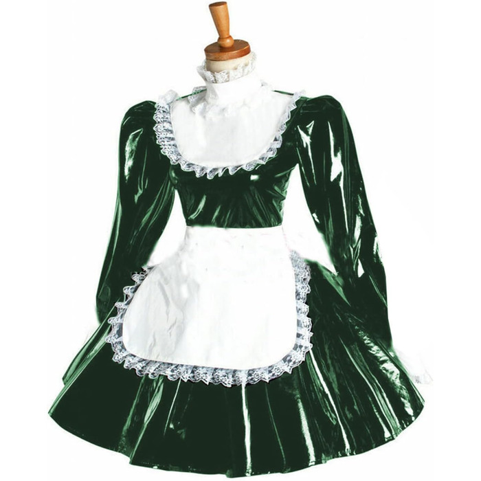 Міні-сукня з рукавами та воланами для жінок, мереживо, спідниця-шорти, PVC, ефект мокрого блиску, костюм служниці, темно-зелений, XXXL