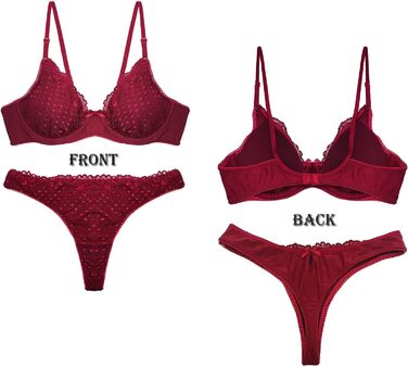SHEKINI Сексуальний жіночий комплект: бюстгальтер з кісточками, push-up, мереживо, з підтримкою, тангі, глибокий виріз, відкрита спина, бюстєль, спідня білизна для жінок (Вишневий, 6114, S)