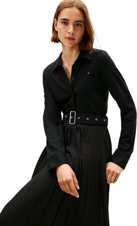 Поло Tommy Hilfiger Interlock Mix Media DRS Ls WW0WW48398 Black (Чорне) - Жіноче поло-плаття
