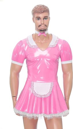 Костюм покоївки Inhzoy для чоловіків: лакове плаття, набір з нашийником, костюм для вечірок, карнавалу, Хелловіну, косплей, рожевий (3XL)