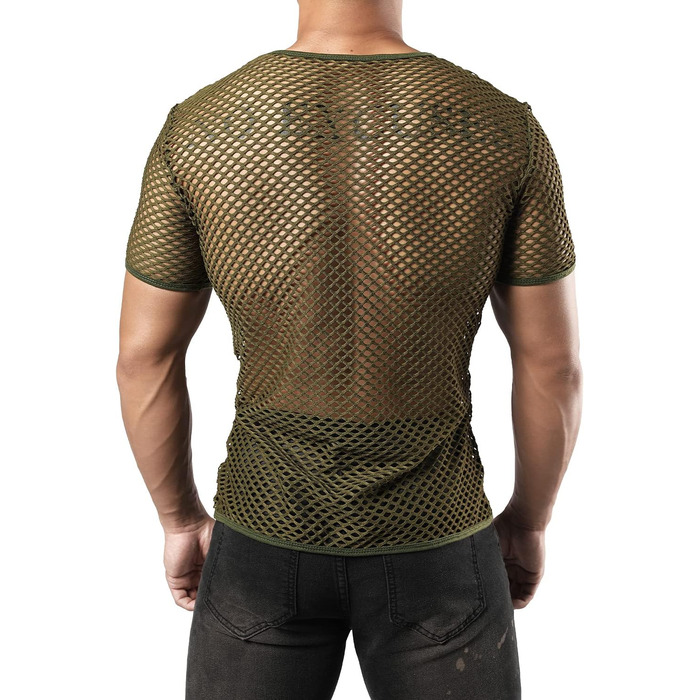 Чоловіча футболка JOGAL з еластичною сіткою, прозора, короткі рукави, армійний колір (L)