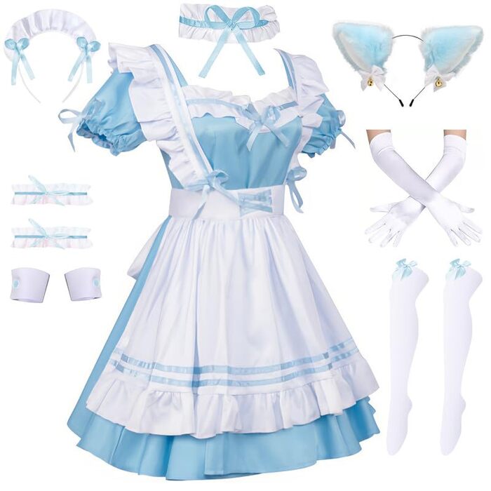 Костюм французької служниці: комплект для косплею та карнавалу (блакитний, 4XL)