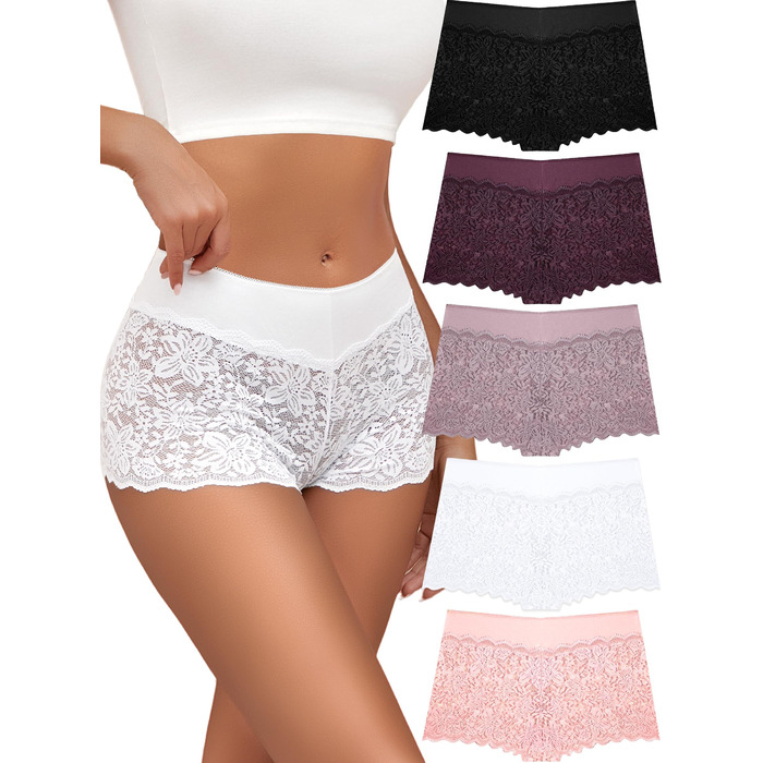 5 пар жіночої білизни: сексуальні панчіхи, трусики з мереживом, боксерки з бавовни, великі розміри S-3XL, чорний/бежевий/пудровий/фіолетовий/білий