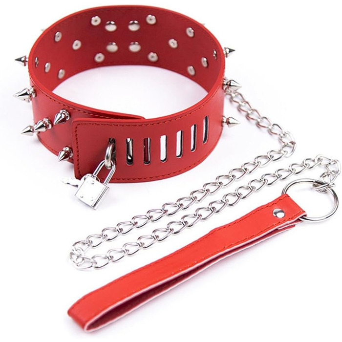 Нашийник для дорослих з ланцюгом: шкіряний комплект для БДСМ-ігор та косплею (червоний)