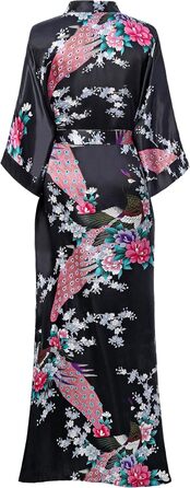 Чоловічий халат BABEYOND з довгим рукавом, шовковий сатин, кімоно, принт 'павич', чорний