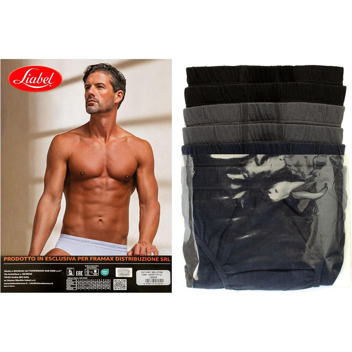 Слип/Боксер Liabel для чоловіків з натуральної бавовни, 3XL, 6 шт. в упаковці, чорний (Art. 959)