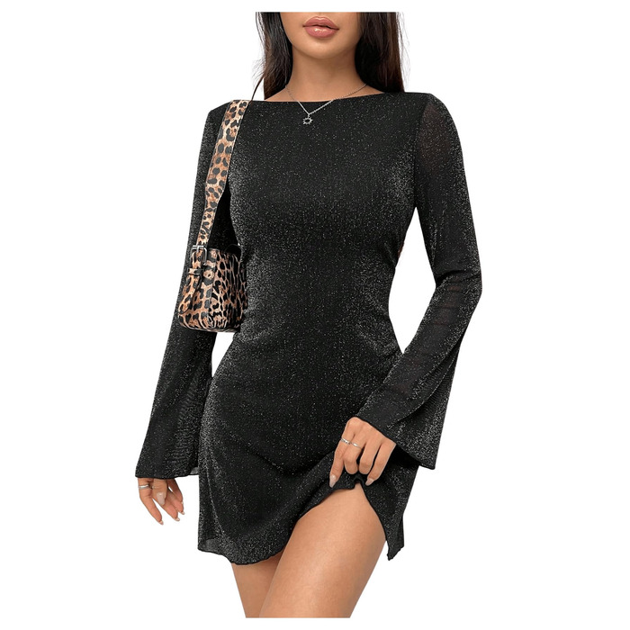 Чорне міні-плаття SweatyRocks з відкритою спиною та довгими рукавами для вечірок