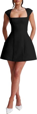 Міні-сукня uFeng з квадратним вирізом, без рукавів, з підкладкою, на блискавці, А-силует, для вечірок, сучасний стиль, червона/чорна, однотонна (Getaway Solids) (L, Чорний)