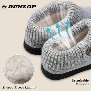 Жіночі домашні капці DUNLOP з підкладкою Sherpa Fleece та Memory Foam, протиковзкі тапочки світло-сірі, розмір 39 EU