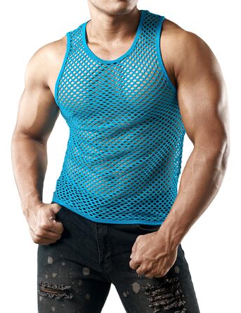 Чоловіча сітка-майка JOGAL з прозорої тканини (XXL, океановий блакитний)