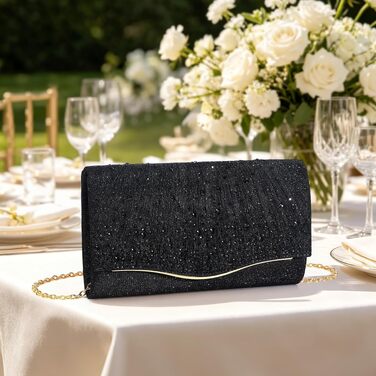 Жіночий вечірній клатч Abendhandtaschen з блискітками та паєтками, елегантна сумка-конверт для весіль та вечірок з відстібним ланцюжком (чорний)