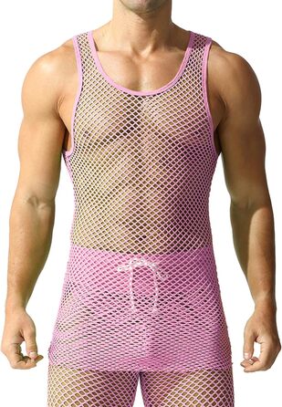 Чоловіча сітчаста футболка QiaTi з прозорим дизайном, довга модель (XL, рожевий)
