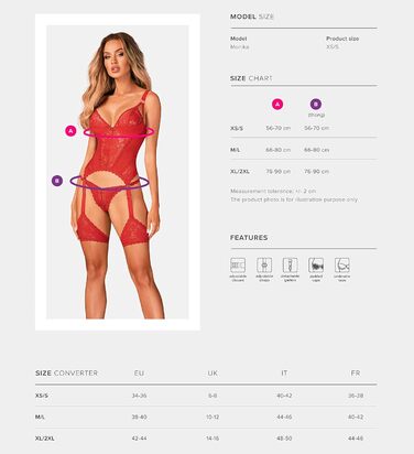 Сексуальний жіночий комплект білизни Selente Love & Fun: корсет, танга та шовкова маска для очей (S-M, червона мереживо, виготовлено в ЄС)